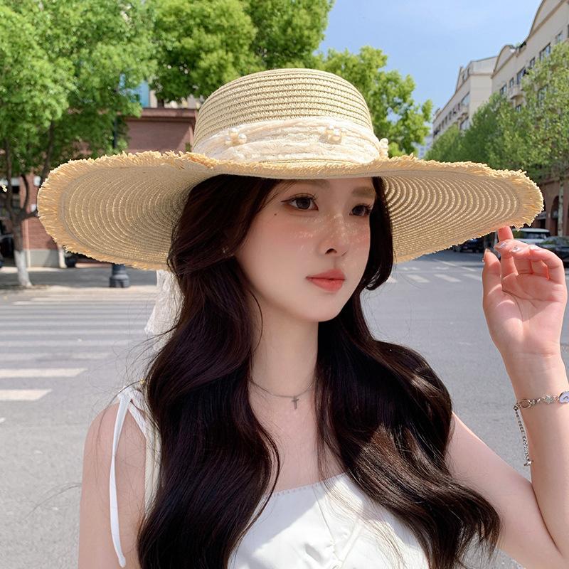 Breathable Flat Top Straw Hat Large Brim Sun Protection Visor Hat Straw Hat Children'S Summer Vacation Wind Seaside Beach Hat