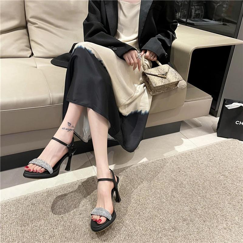 Women High Heels Sandals Shoes Woman 8cm Thin Heels Pumps Sandals Ladies Flock Solid Ankle Straps Casual Sexy Wedding Shoes
