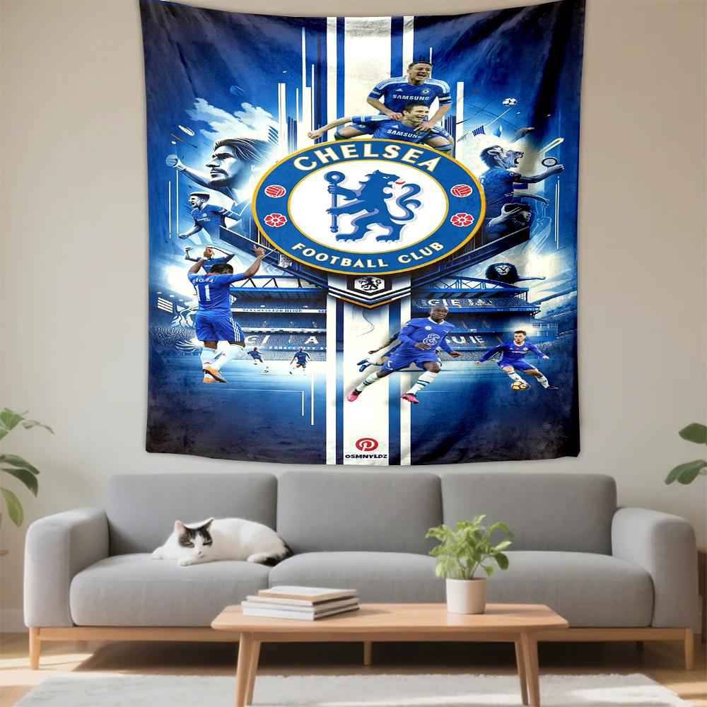 Tapestry Chelsea FC Crest Blue Stamford Bridge Legends Football Club Wall Art for Blues Fan Room Decor