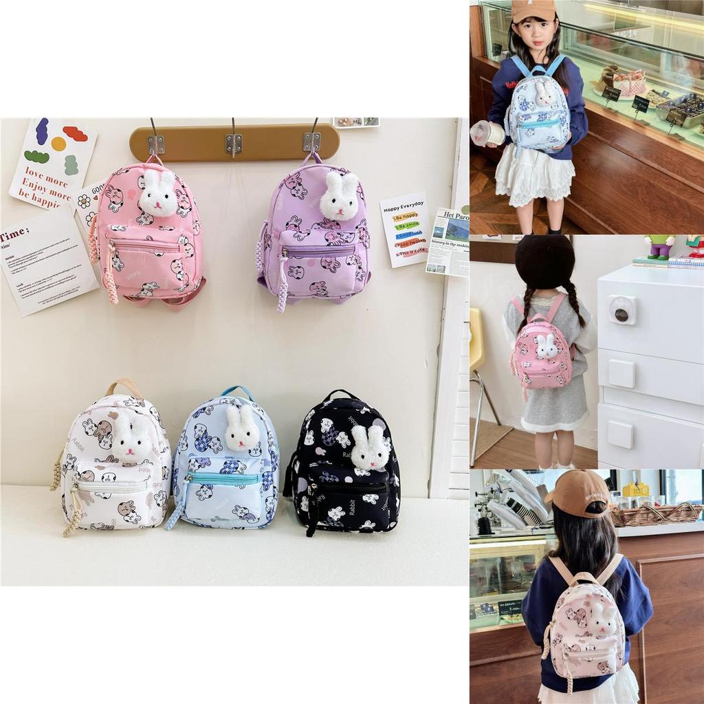 Cute Rabbit Printed Canvas Backpack For Kids With Lightweight Design For School Use