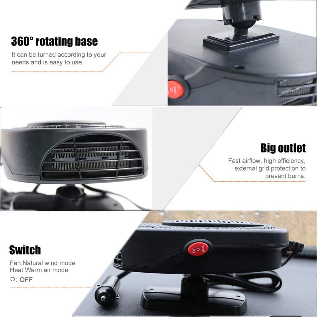 12V Car Heater Demister Two Gear Adjustment Air Outlet Cooling Defroster Rotating Base Low Volume Cars Warmer Vehicle Truck