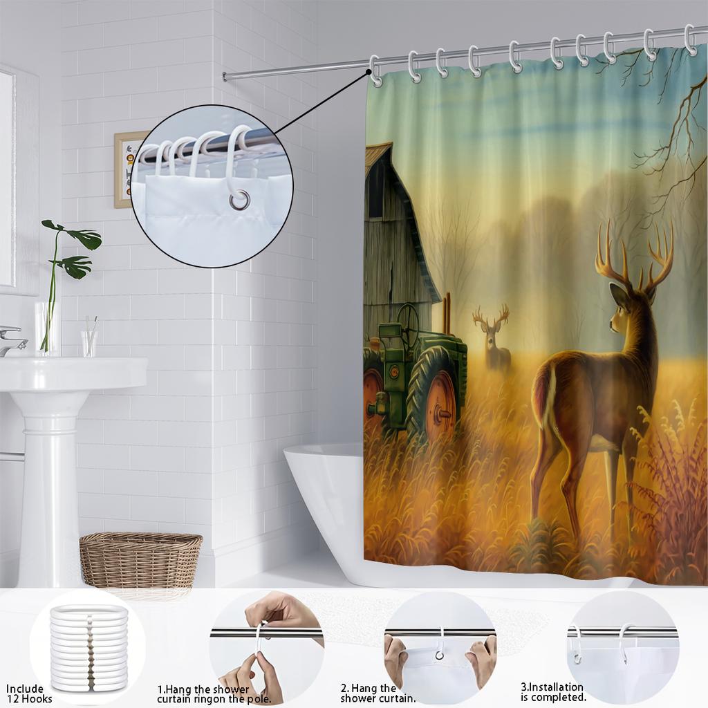 1 Stück Bauernhof Elch Gedruckt Wasserdicht Duschvorhang Badezimmer Trennvorhang Schutz Privatsphäre Mehrere Größen Einfache Installation