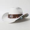 Autumn and winter men's and women's rolled-edge cowboy hat with heavy-duty belt decoration and patches