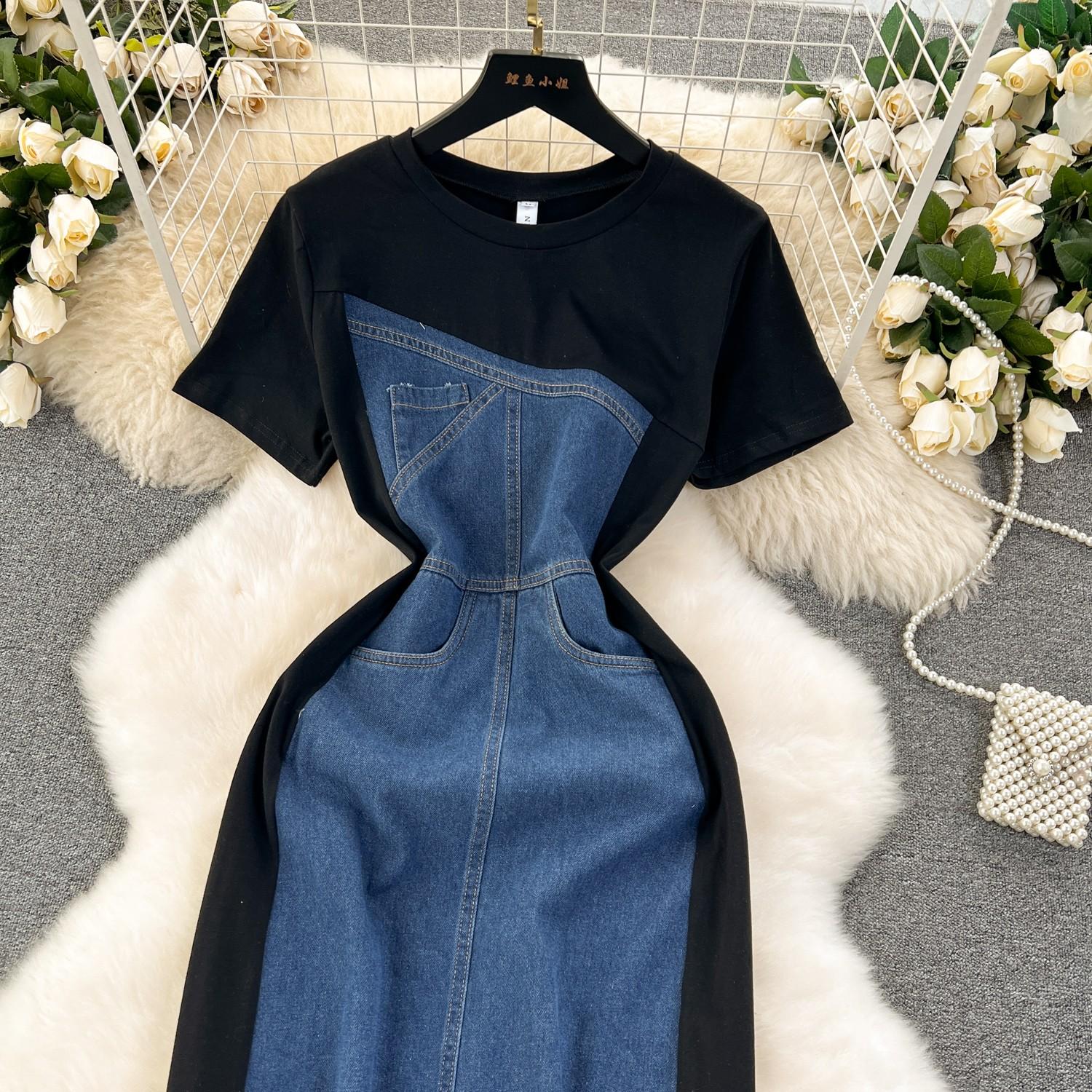 Летнее повседневное длинное джинсовое платье женское лоскутное дизайнерское джинсовое — фото 15