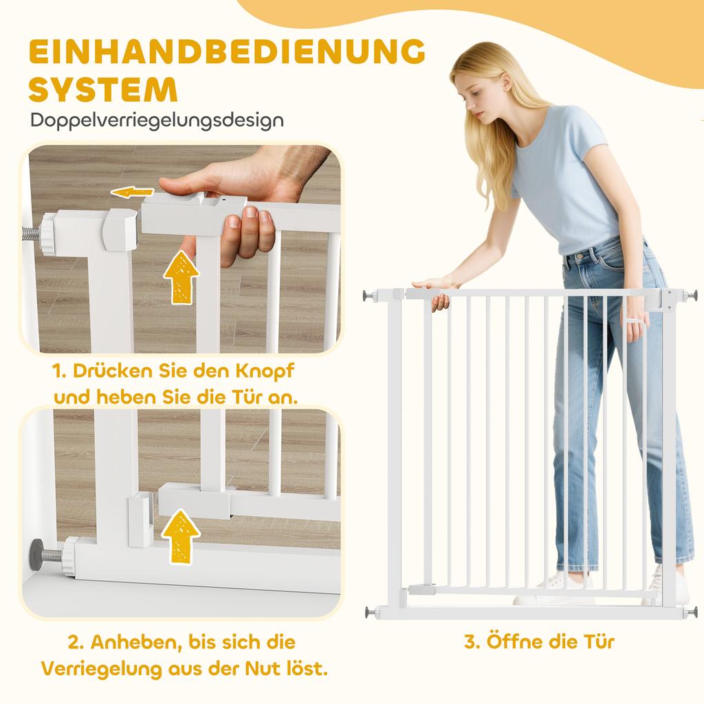 Stair Safety Gate, Barrier Gate Without Drilling, with Automatic Closing, for Kids, Kitchen, Stairs, 76-80 X 76 Cm, White