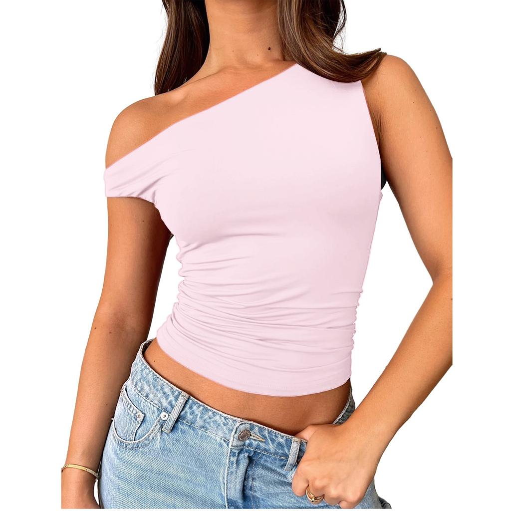 Dámské od ramene Bez rukávů Pevné Sexy Roztomilé tričko Slim Fit Upnuté tričko Crop-Top tílko