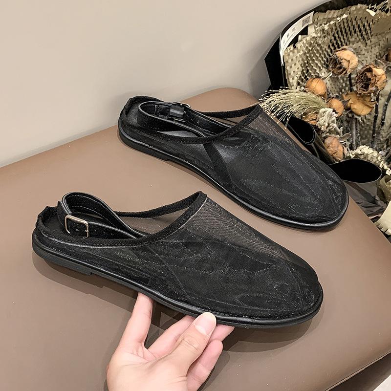 

ZA bag head rear strap sandals fashionable hollow mesh round head breathable flat bottom casual versatile shoes women 41 чёрный