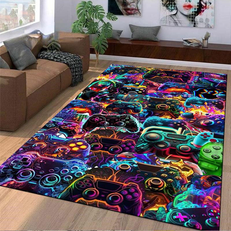 Colorful Gaming Controller Pattern Carpet for Bedroom and Living Room Decor Suitable for Use As an Anti-slip for Living Room Bedroom Sofas