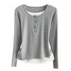 Fake Two-Piece Long Sleeve T-Shirt Loose Slim Base Top For Early Autumn Stretchy Slim Base Layer Soft Ribbed Fabric Good For Inner And Outer Wear Top