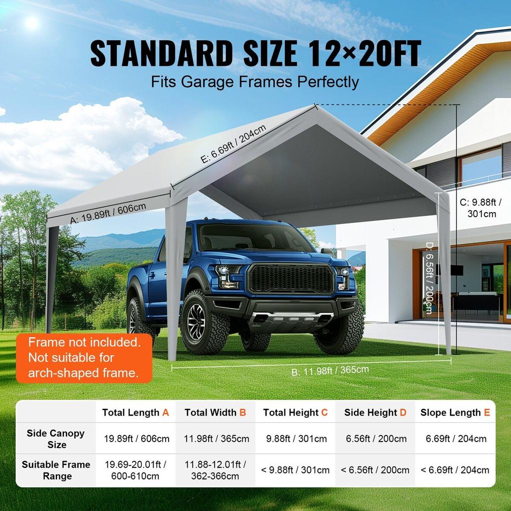 Carport Replacement Canopy Cover 12 x 20 ft, Garage Top Tent Shelter Tarp Heavy-Duty Waterproof & UV Protected, Easy Installation with Ball