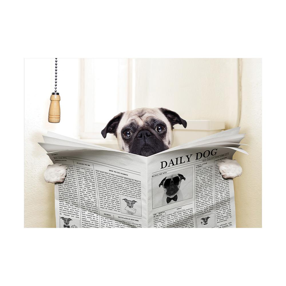 Dog Reading Newspaper Toilet Wall Art Canvas Prints Funny Dog Painting Wall Picture Home Bathroom Decor Dogs Lover Gift