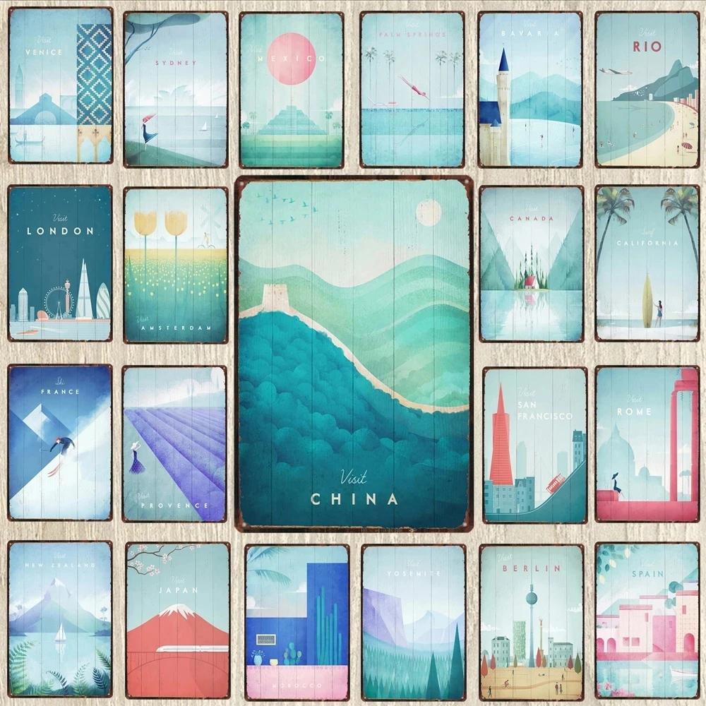 Vintage Paris Champagne Metal Tin Sign Wine Travel Souvenir Wall Art for Bar Restaurant Home Decor xCM