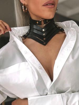 Women's Gothic Punk Black PU Leather Choker Adjustable Necklace Collar Y2K Style Sexy Neck Festival Accessory