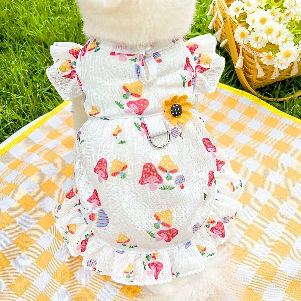 Pet cartoon mushroom heart summer breathable dress for dogs and cats clothes XS