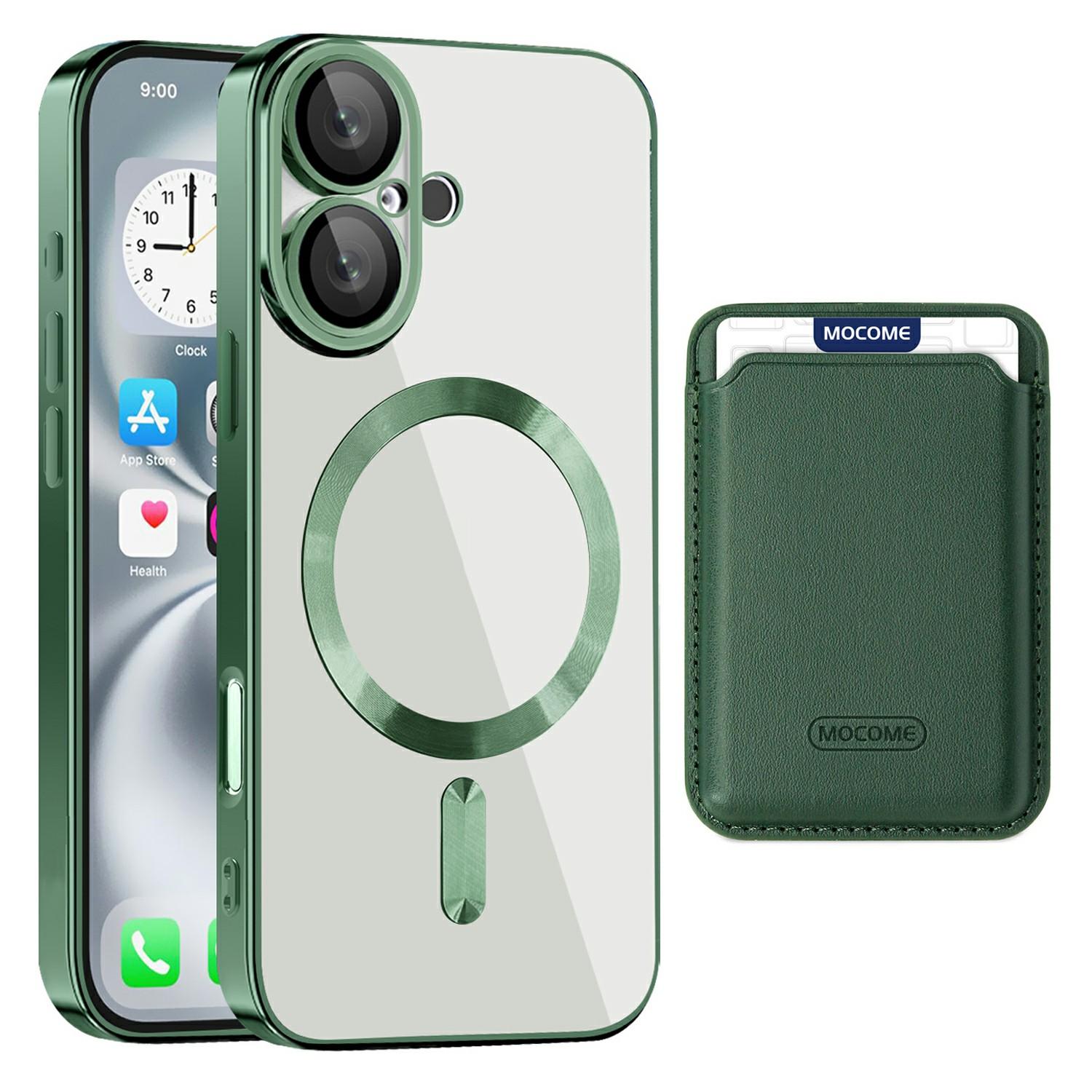 

For iPhone 16 Plus Case Compatible with MagSafe TPU+PC Mobile Cover with Card Bag Blackish Green