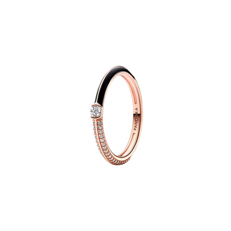 Pandora ME Black and White Duo Pavé Pave Copper Silver Alloy Ring Women s rose gold 48