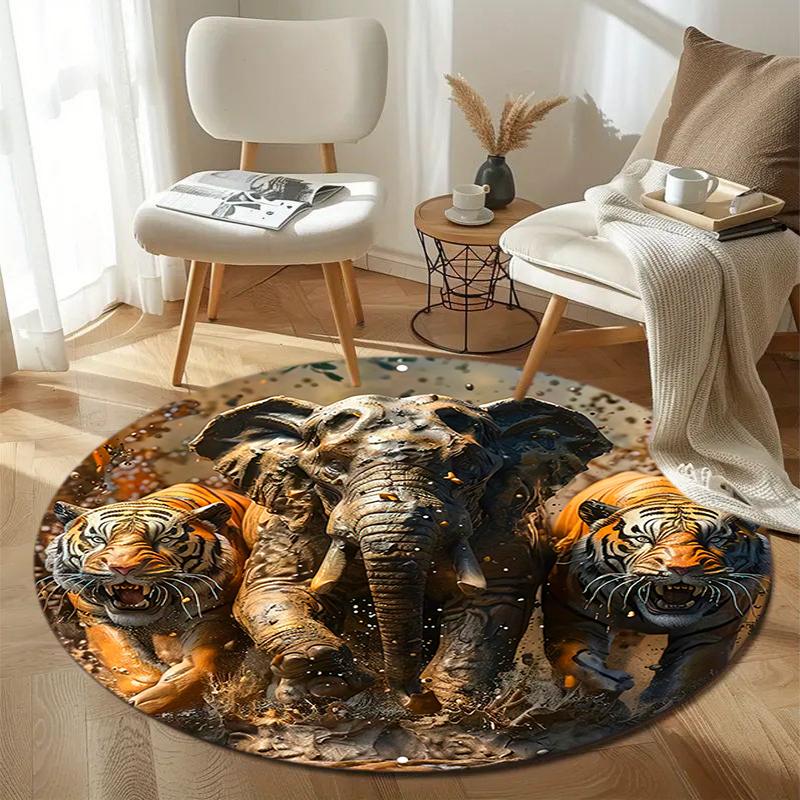 1Pc elephant theme Printed circular carpet, home door mat, outdoor travel protection carpet A4