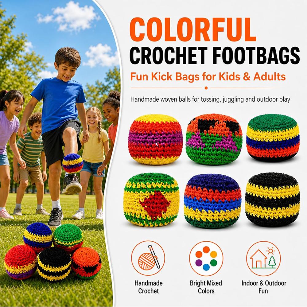Crochet Footbag Set 6pcs for Outdoor Games Parties Playground