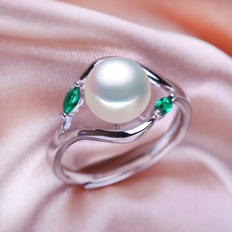 

Кольца SENIKO с натуральным пресноводным жемчугом для женщин, модное женское кольцо с зеленым кристаллом в форме листа, ювелирные изделия с жемчугом, регулируемое кольцо белый