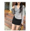 Elegant V-Neck Korean Style Knit Cardigan with Lace Trim for Women, Slimming Autumn Long-Sleeve Top
