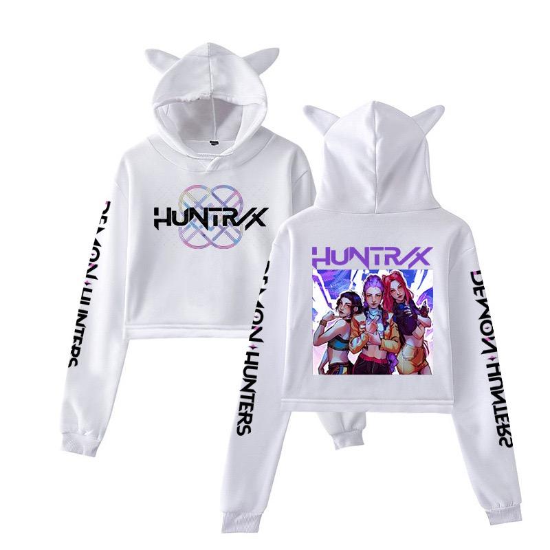 Kpop Demon Hunters Crop Tops Cat Ears Sweatshirt Long Sleeve Girls Fashion Hoodie Autumn Winter