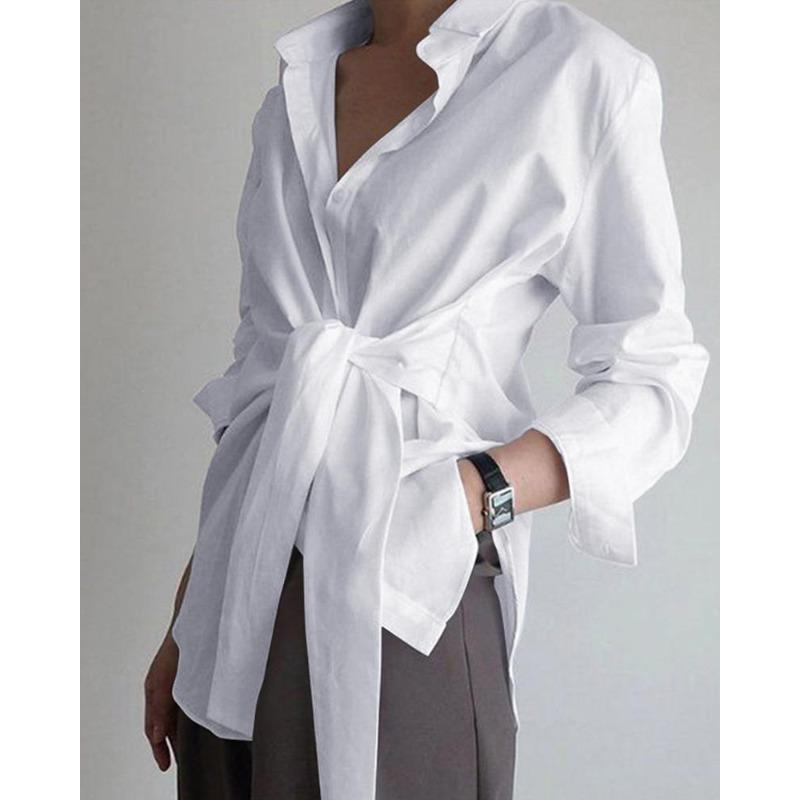 YYFS Women's Fashion Casual Summer Spring Solid Color Print Long Sleeve POLO-Neck Blouses & Shirts