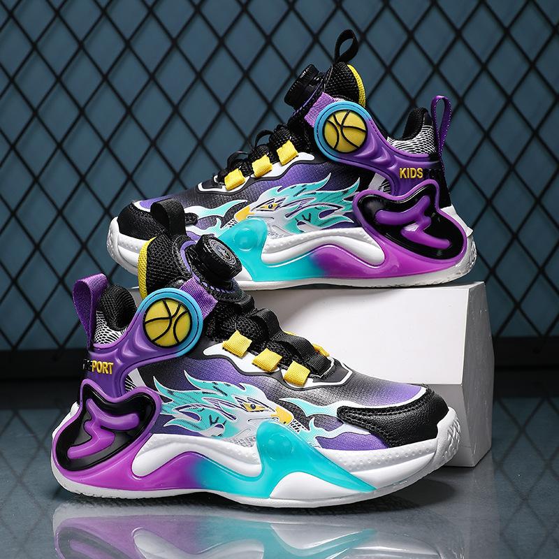 Middle-aged and Older Children's Non-slip Basketball Shoes, Sports Shoes, Running Shoes, Rotating Shoes, Spring 2025 Children's Boys' New Buttons