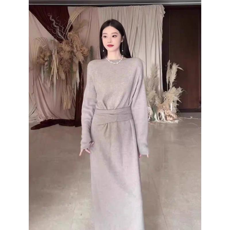 

[] Фуцзя дочь одежда высокого класса с белым вязаным платьем внутри женский новый осенний свитер-юбка XL серый