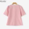 ZANZEA Women Casual Square Neck Summer Short Sleeve Splice Blouse