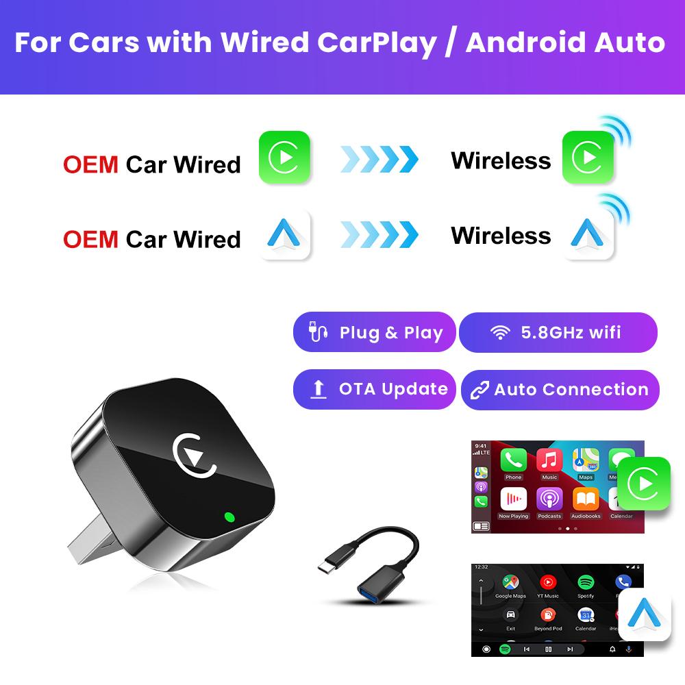 2025 NEW Wireless Carplay Adapter Android Auto 2in 1 Smart Dongle WIFI For Iphone Android Phone For Volvo Benz Mg Kia Chery VW