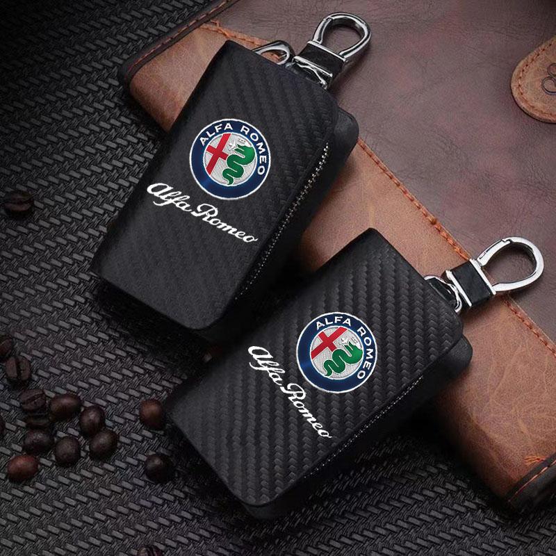 Car Case Keys Pouch Carbon Fiber Fabric Keychain Bag For Alfa Romeo STELVIO Giulia 159 Giulietta 147 Mito 156 MTO Sportiva Car zk7