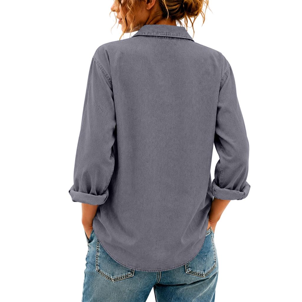 Women's Loose Fit Denim Top with Button