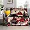 1PC Custom Name Christmas Truck Scene outdooor Flannel blankets Throw Blanket All-Season Throw Gift Bedspread for Couch, Bed, Camping Holiday Birthday