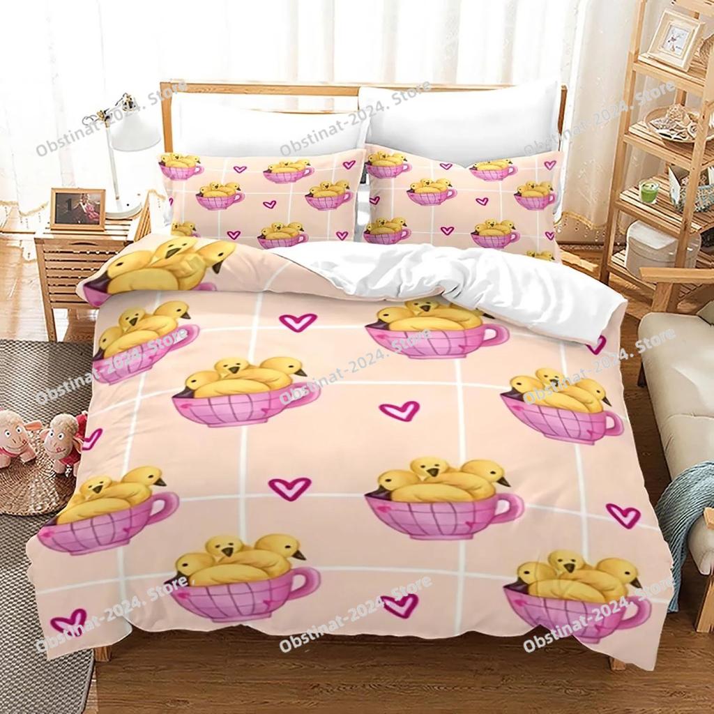 Yellow Duck Bedding Set Single Twin Full Queen King Size Little Duck Bed Set Aldult Kid Bedroom Duvetcover Sets 3D Print 020