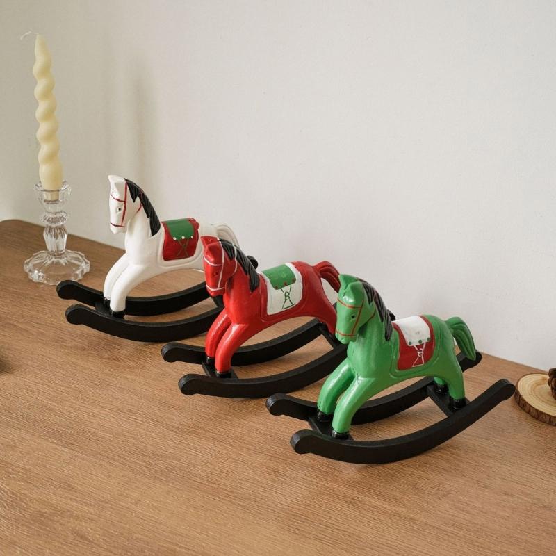Wooden Rocking Horse Statues Decorative Animal Statue Sculptures Ornament for Office Home Table Centerpieces Gift