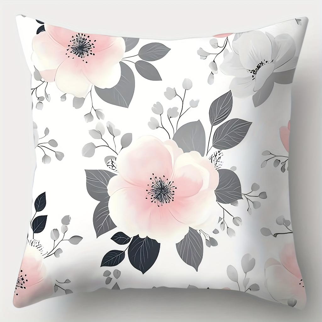 4pcs set, sofa cushion cover, gray-pink flower pillowcase, 45x45cm, single-sided printing, home decoration,