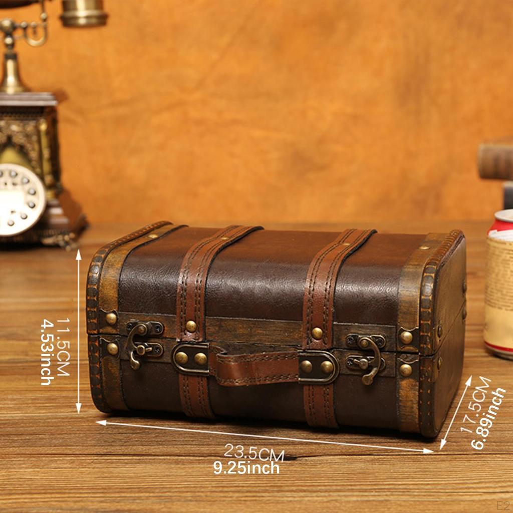 Vintage Suitcase Box Wood Chest Portable Ornament Wooden Trunk Treasure