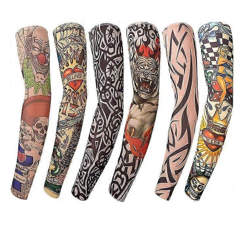 

6 шт. Модные нейлоновые поддельные временные тату-рукава, чулки для рук, татуировка на Хэллоуин, мягкие для мужчин и женщин Pack of 6