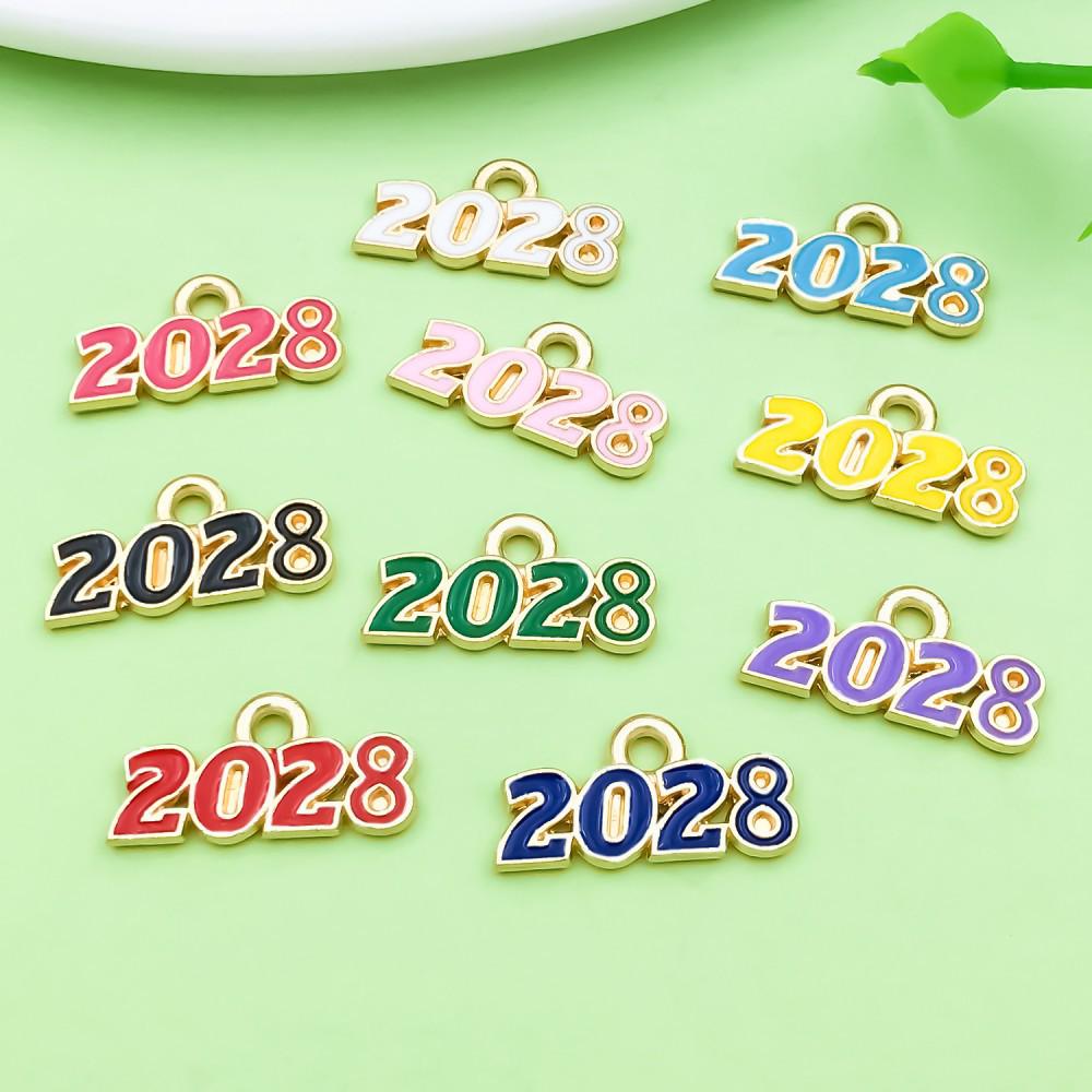 10 Colorful Enamel 2028 Year Number Charms for DIY Jewelry and Accessories