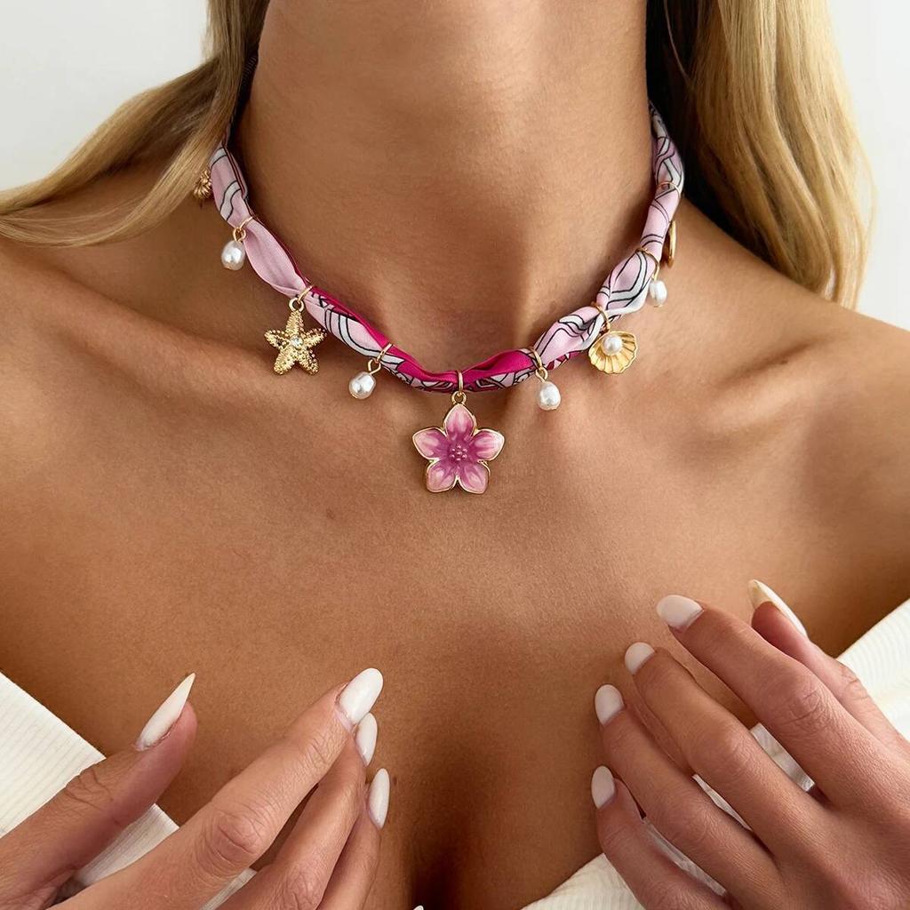 SHIXIN Boho 3 Styles Sunflower Heart Pendant Choker Necklace Women Vintage Elegant Weaving Scarf Chain Aesthetic Wedding Jewelry