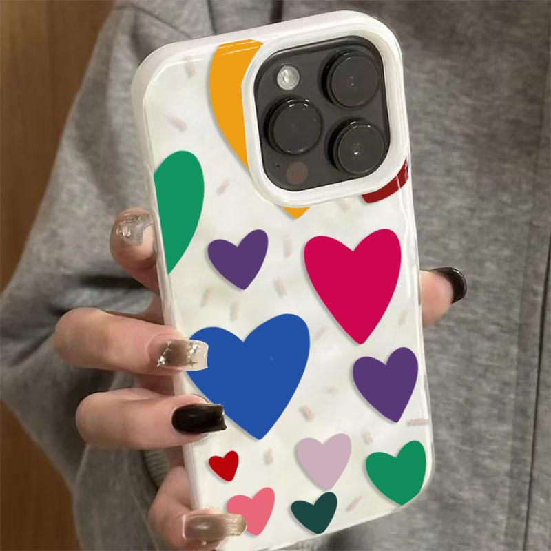 Colorful Love Heart TPU Soft Phone Case for iPhone 17Air 16 17 Pro 15 14 13 11 12 Pro Max 15 Plus Fashionable Shockproof Cover