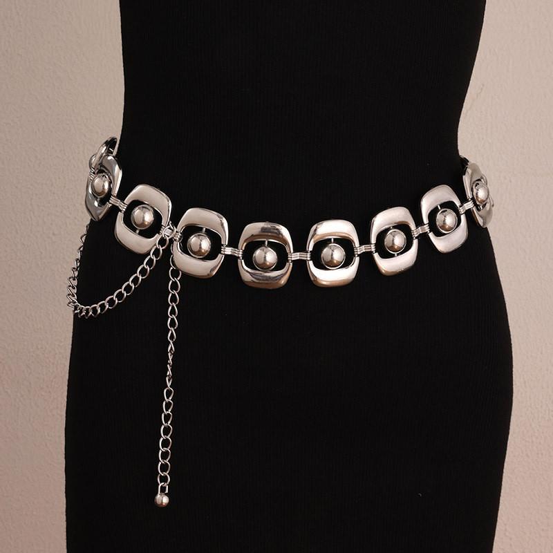 Geometric Metal Waist Chain For Women With Hook Closure Fashion Hip Belt Accessory