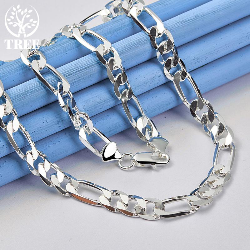 כסף סטרלינג 925 8 מ"מ שרשרת צד שטוחה 16/18/20/22/24 אינץ' תכשיטי שרשרת