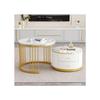 Table Basse - MUVOE - Ensemble De 2 Tables Rondes - Blanc - Aspect Marbre Brillant - 2 Tiroirs