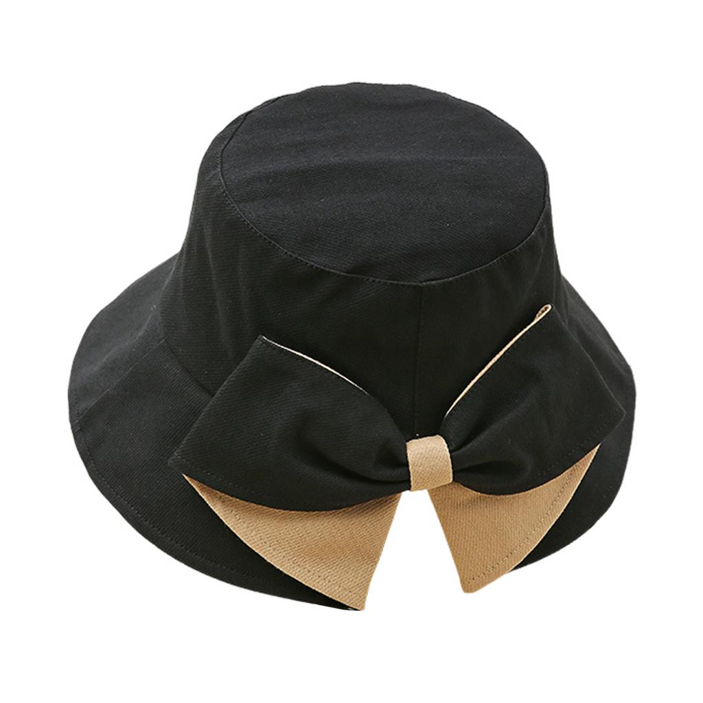 Outdoor Trendy Fisherman Hat with Bowknot Sun Protection Hepburn Style Bucket Caps for Women Fishing Camping Traveling