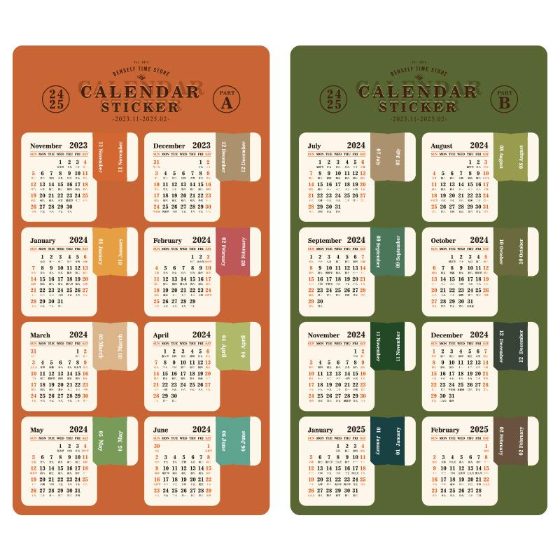 Vintage 2025 Calendar Stickers Annual Monthly Planner Label Tags Notebook Agenda Index Stickers Bookmark Notes Kawaii Stationery