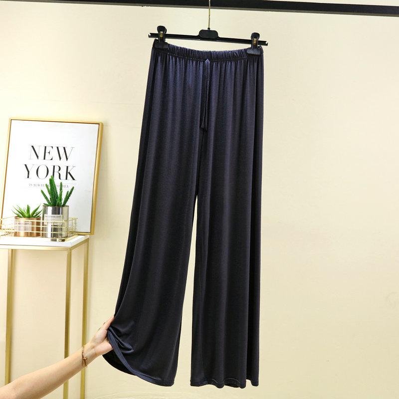 Plus Size Women's High-Waist Wide Leg Modal Pants - Solid Color, Loose Fit, Floor-Length, Summer Casual