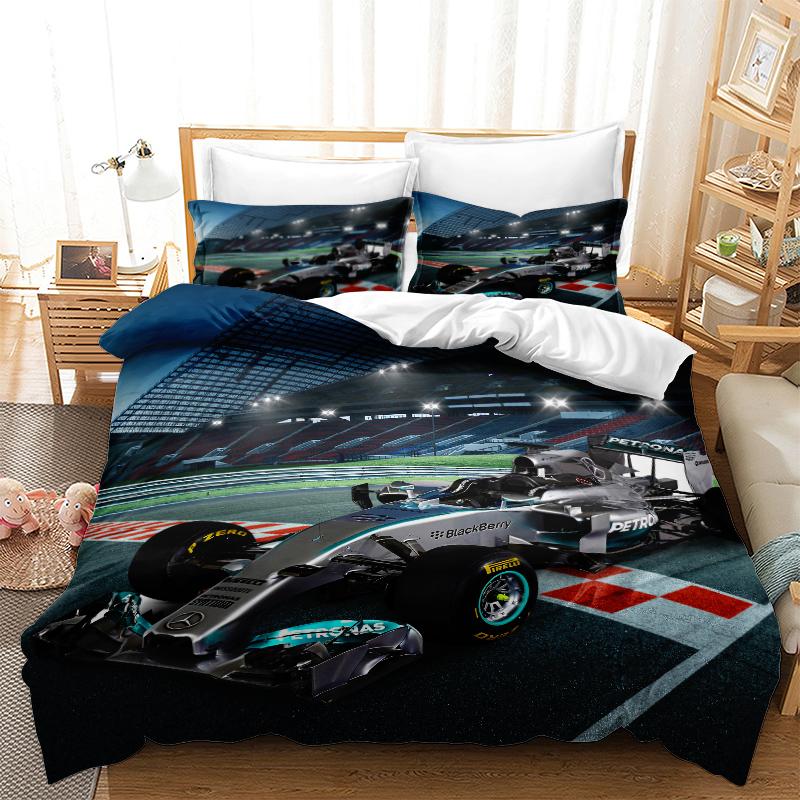 Set de lenjerie de pat cu imprimare pentru mașini cu viteză 3D Queen King Pat de o persoană de dimensiune completă Husă de pilota și husă de pernă pentru copii adulți Lenjerie de pat de uz casnic