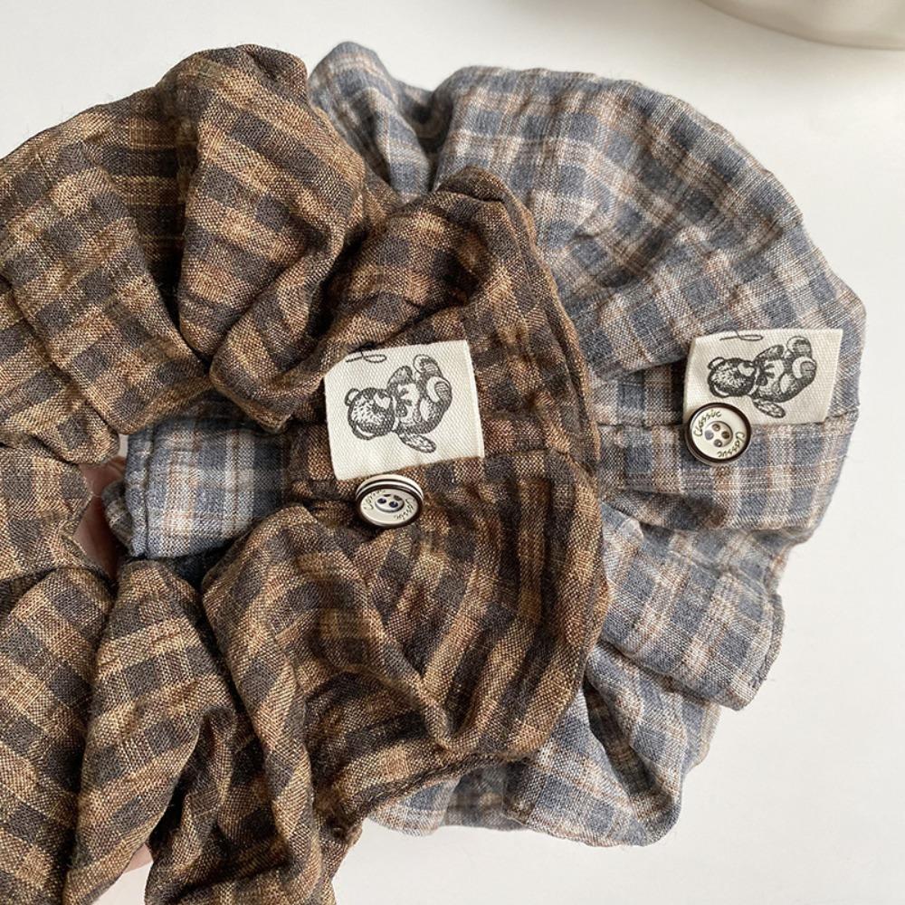 1/2pcs Plaid Scrunchie Teddy Bear Tag Vintage Casual Perfect Daily Retro Hairstyles Unique Hair Accessory Ideal Casual Bohemian