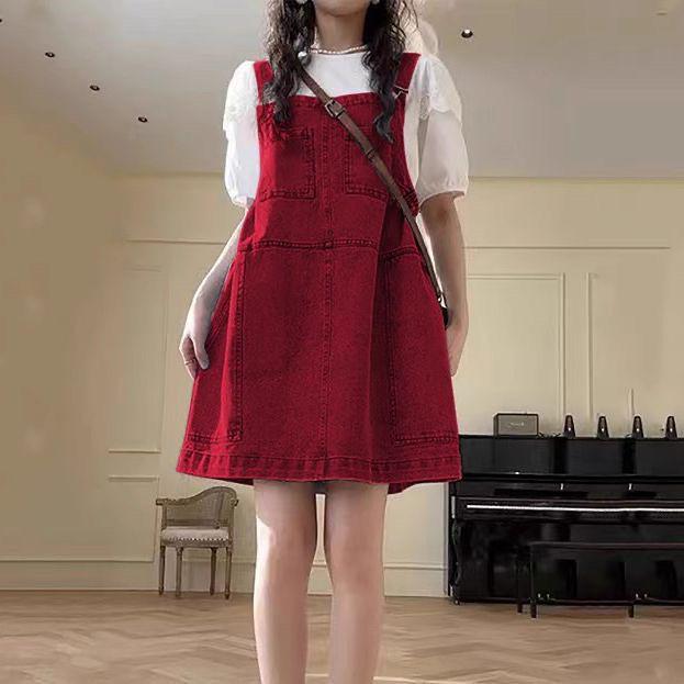 2026 Spring/Summer Women s Retro Slimming Denim Overall Dress: Age-Defying Sweet Style S (80-100 cm) Petite Loose Strap Dress